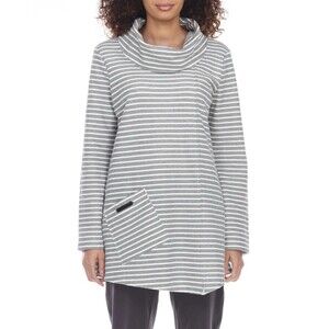 Neon Buddha Twist & Shout Gray Mocked Striped Tunic Top Athleisure Oversized XS
